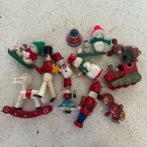 12 Vintage Christmas Wooden Ornaments